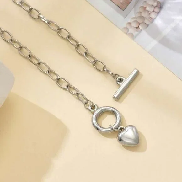 Sterling Silver Heart Toggle Chain Necklace | (16.1") - Picture 3 of 4